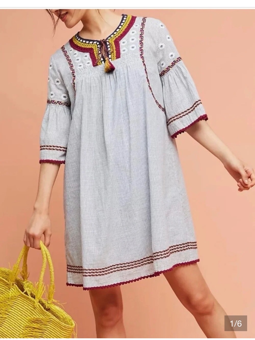 Maeve Light Blue Embroidered Mini Dress with yarn medium revolve Anthropologie